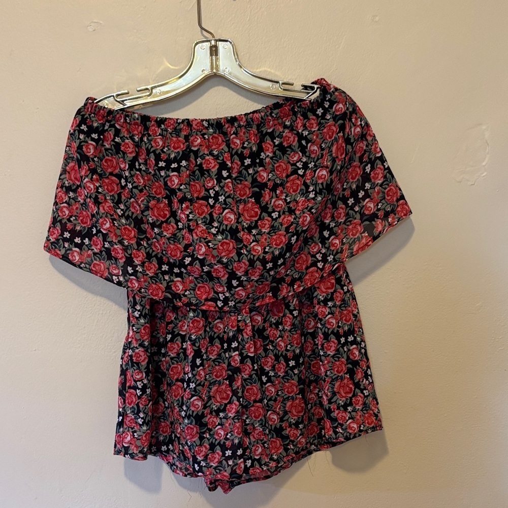 Poof! Black and Red Floral Romper